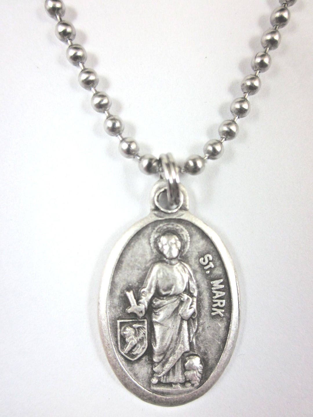 St Mark Medal Italy Pendant Necklace 24" Ball Chain Gift Box & Prayer ...