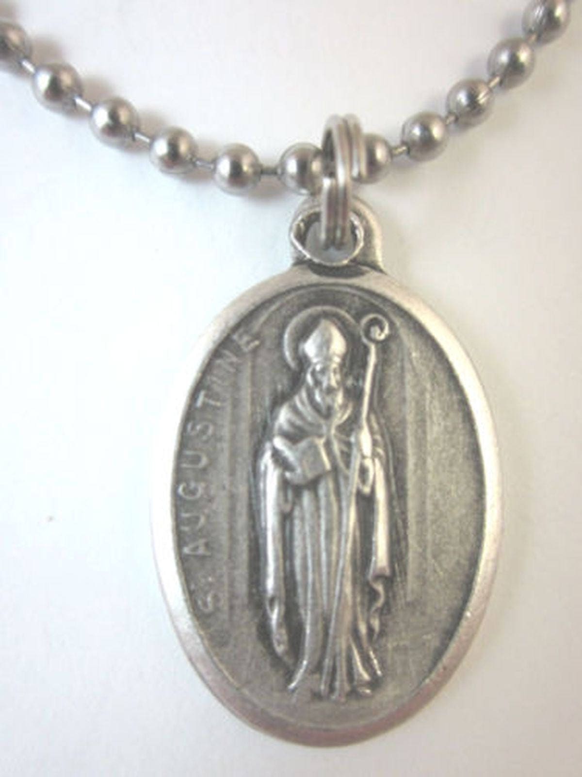 St Augustine Medal Italy Pendant Necklace 24" Ball Chain Gift Box ...