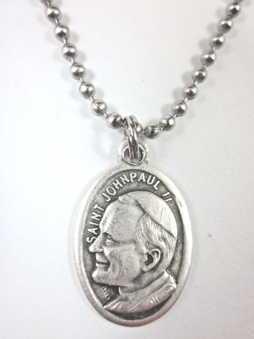 St John Paul II Medal Pendant Necklace 24" Ball Chain Gift Box & Prayer ...