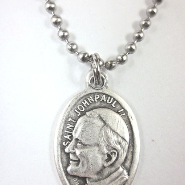 St John Paul II Medal Pendant Necklace 24" Ball Chain Gift Box & Prayer Card