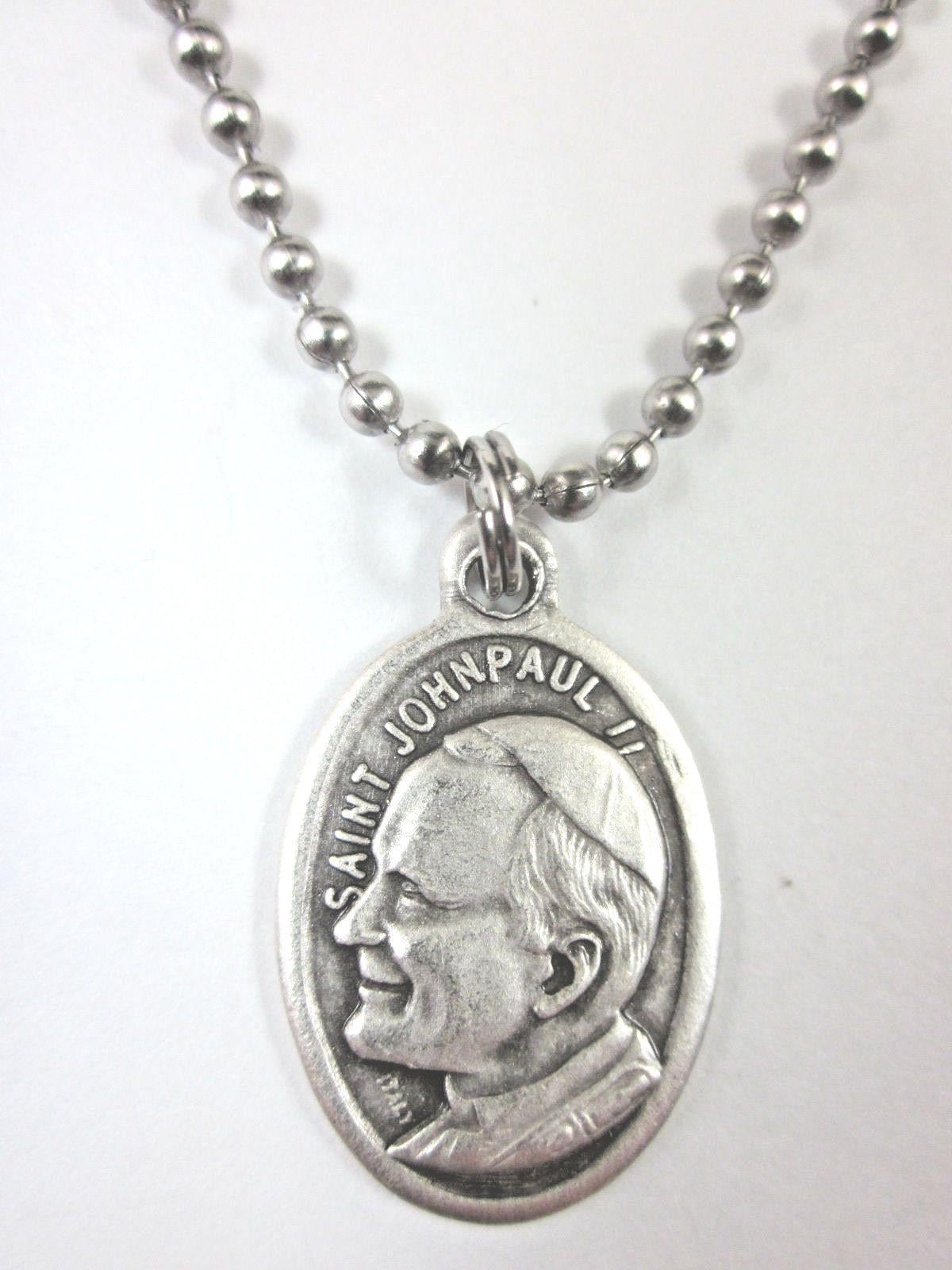 St John Paul II Medal Pendant Necklace 24" Ball Chain Gift Box & Prayer ...