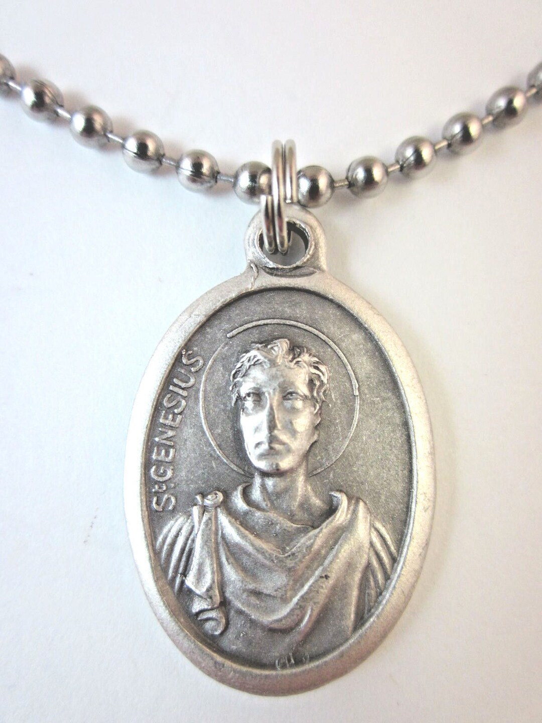 St Genesius of Rome Medal Pendant Necklace 24" Ball Chain Gift Box ...
