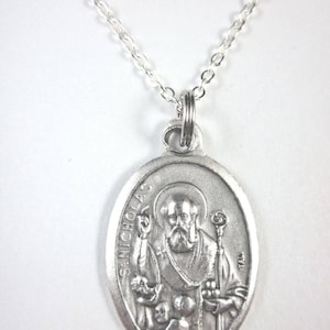 St. Nikolaus mit Kinder Medaille Anhänger Halskette Damen 20 "Kette Geschenkbox & Gebetskarte