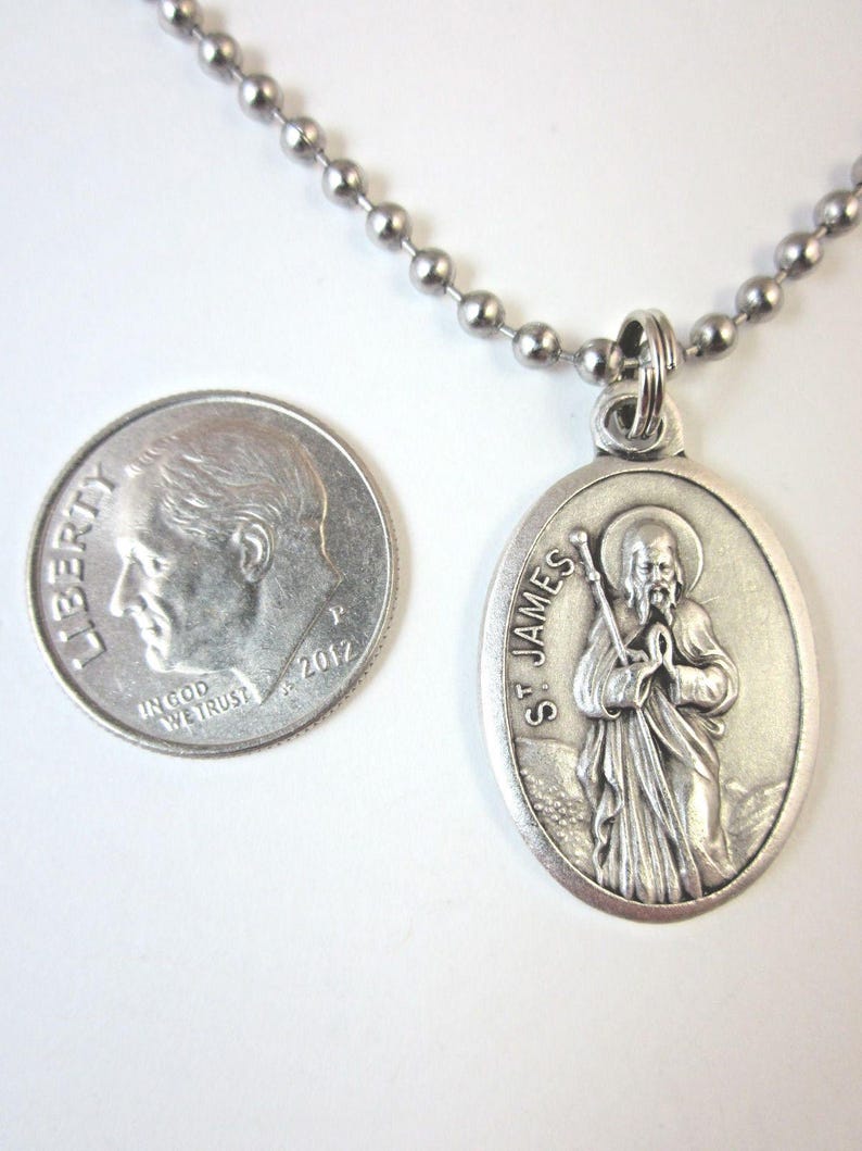 St James Medal Italy Pendant Necklace 24" Ball Chain Gift Box & Prayer ...
