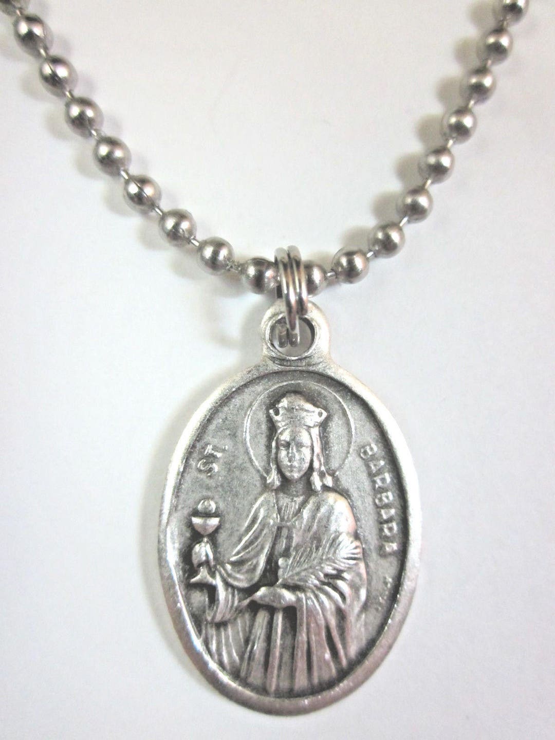 St Barbara Medal Italy Pendant Necklace 24" Ball Chain Gift Box ...