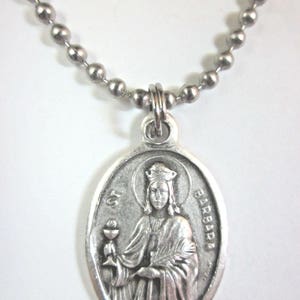 St Barbara Medal Italy Pendant Necklace 24&quot; Ball Chain Gift Box & Prayer Card