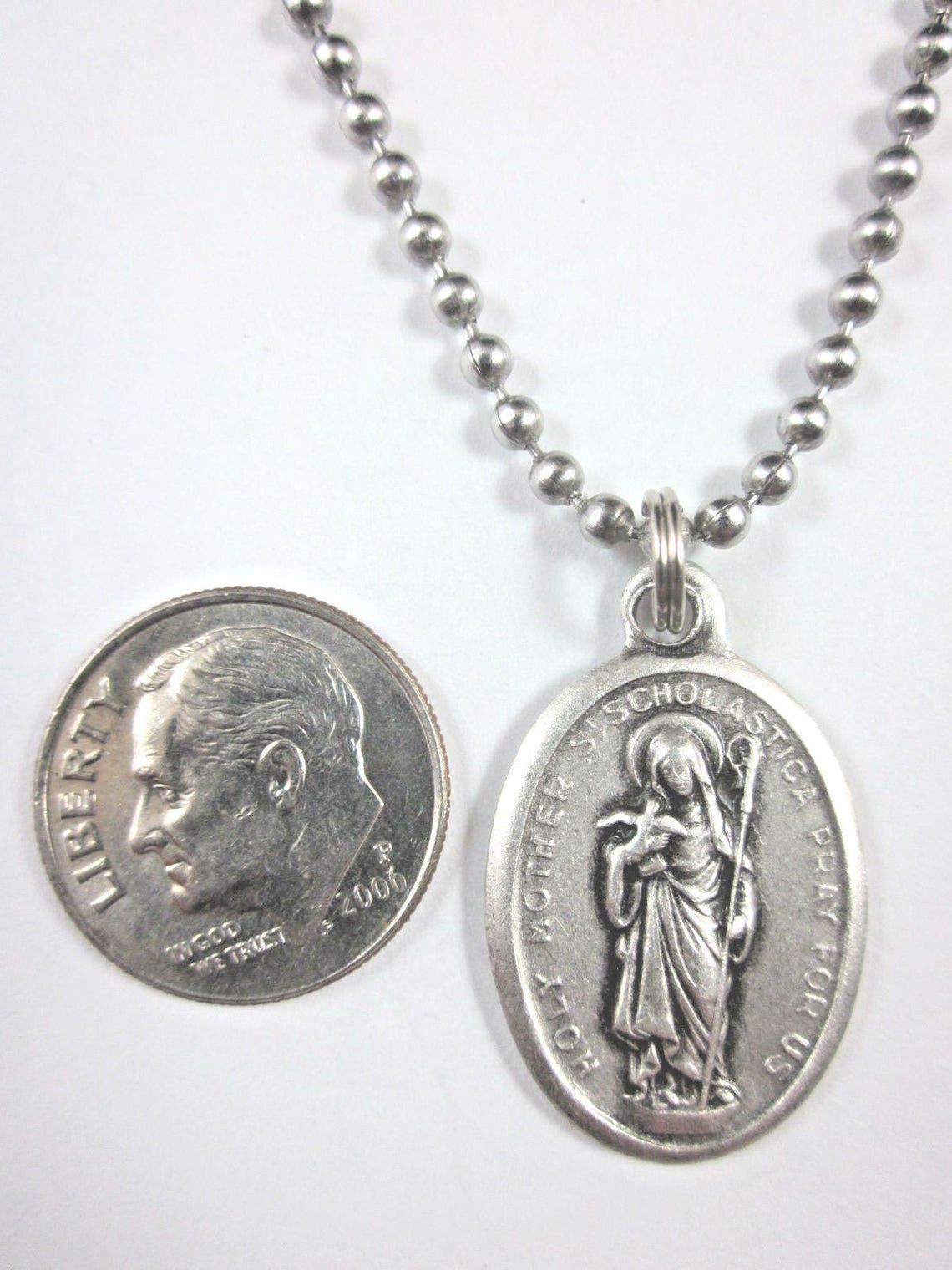 St Scholastica Medal Italy Pendant Necklace 24" Ball Chain Gift Box ...