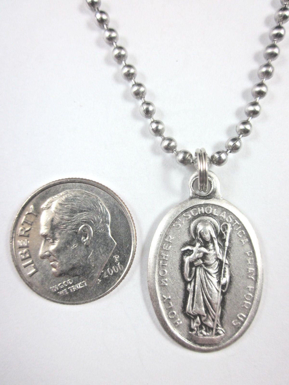 St Scholastica Medal Italy Pendant Necklace 24" Ball Chain Gift Box ...