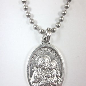 St Joseph / Holy Family Medal Italy Pendant Necklace 24&quot; Ball Chain Gift Box & Prayer Card
