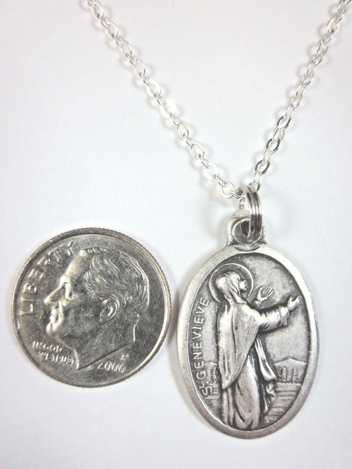 St Genevieve Medal Italy Pendant Necklace Ladies 20" Chain Gift Box ...