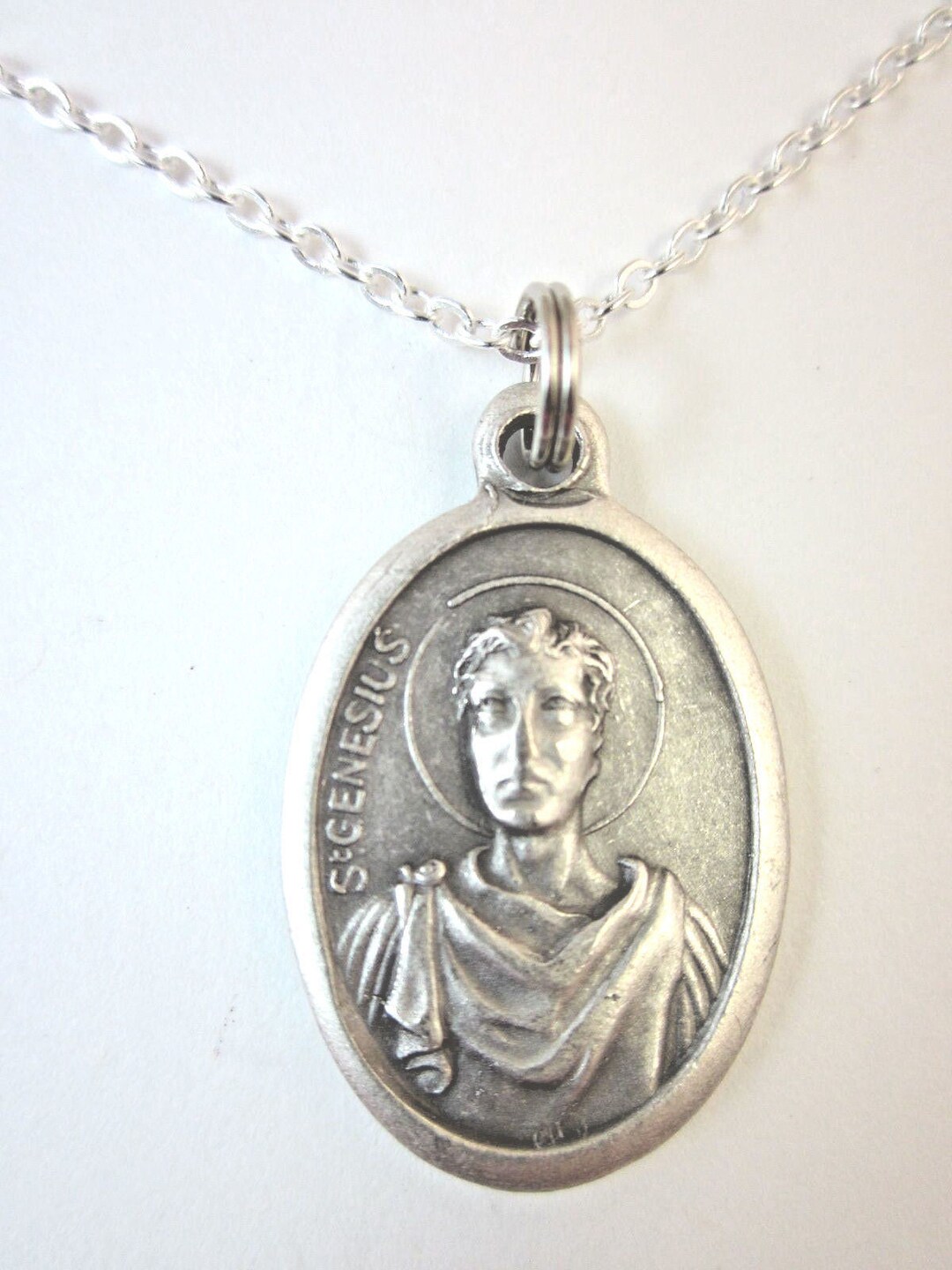 St Genesius of Rome Medal Italy Pendant Necklace Ladies 20" Chain Gift ...