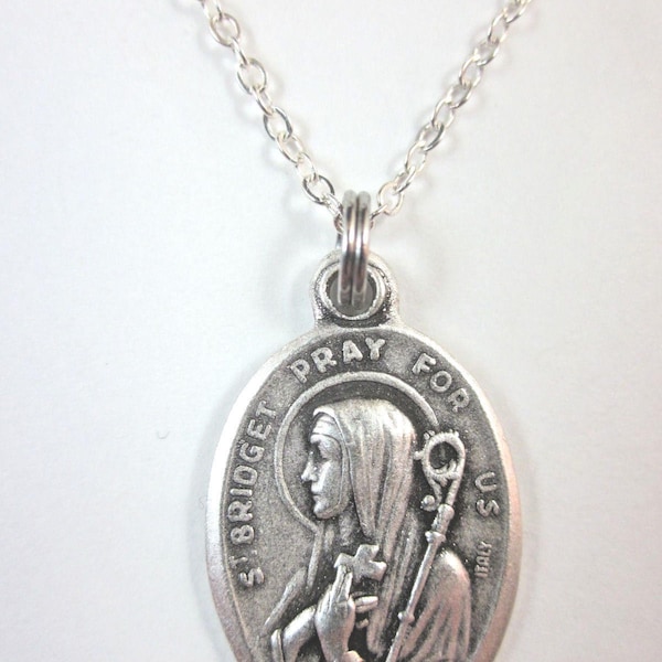 St Bridget ( Brigid ) Medal Italy Pendant Necklace Ladies 20" Chain Gift Box & Prayer Card