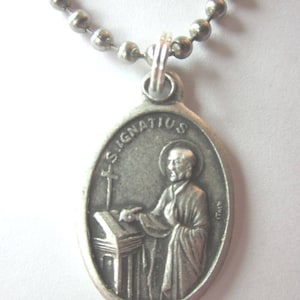 St Ignatius of Loyola Medal Pendant Necklace 24&quot; Ball Chain Gift Box Prayer Card