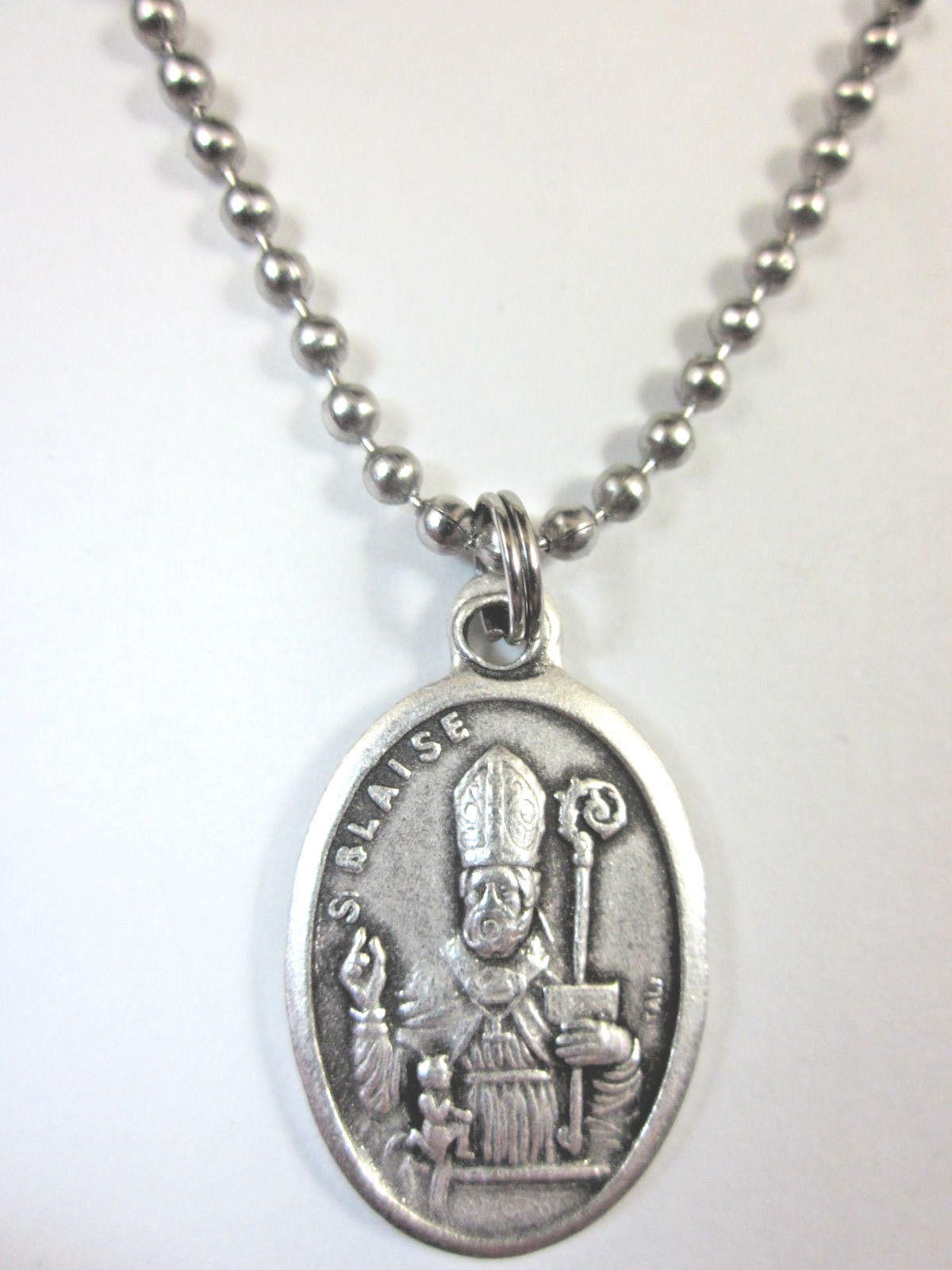 St Blaise Medal Italy Pendant Necklace 24" Ball Chain Gift Box & Prayer ...
