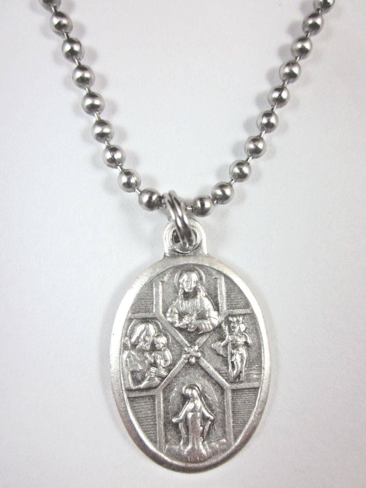 Four-way Medal Italy Pendant Necklace 24" Ball Chain Gift Box & Prayer ...
