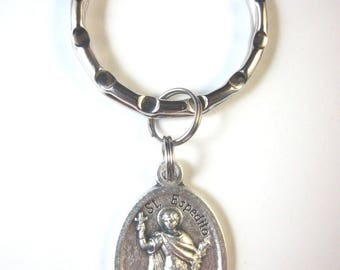 St Espedito ( Expedite ) Medal Italy Key Ring Gift Box & Prayer Card