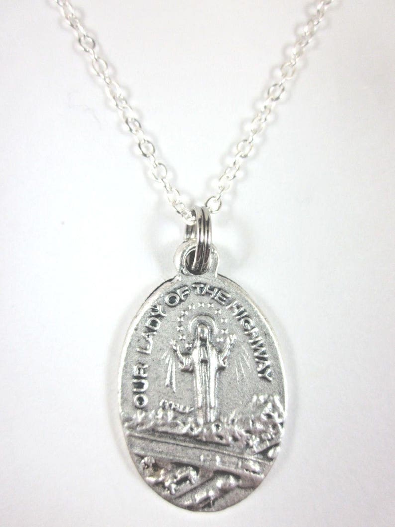 Our Lady of the Highway Medal Italy Pendant Necklace Ladies 20" Chain ...