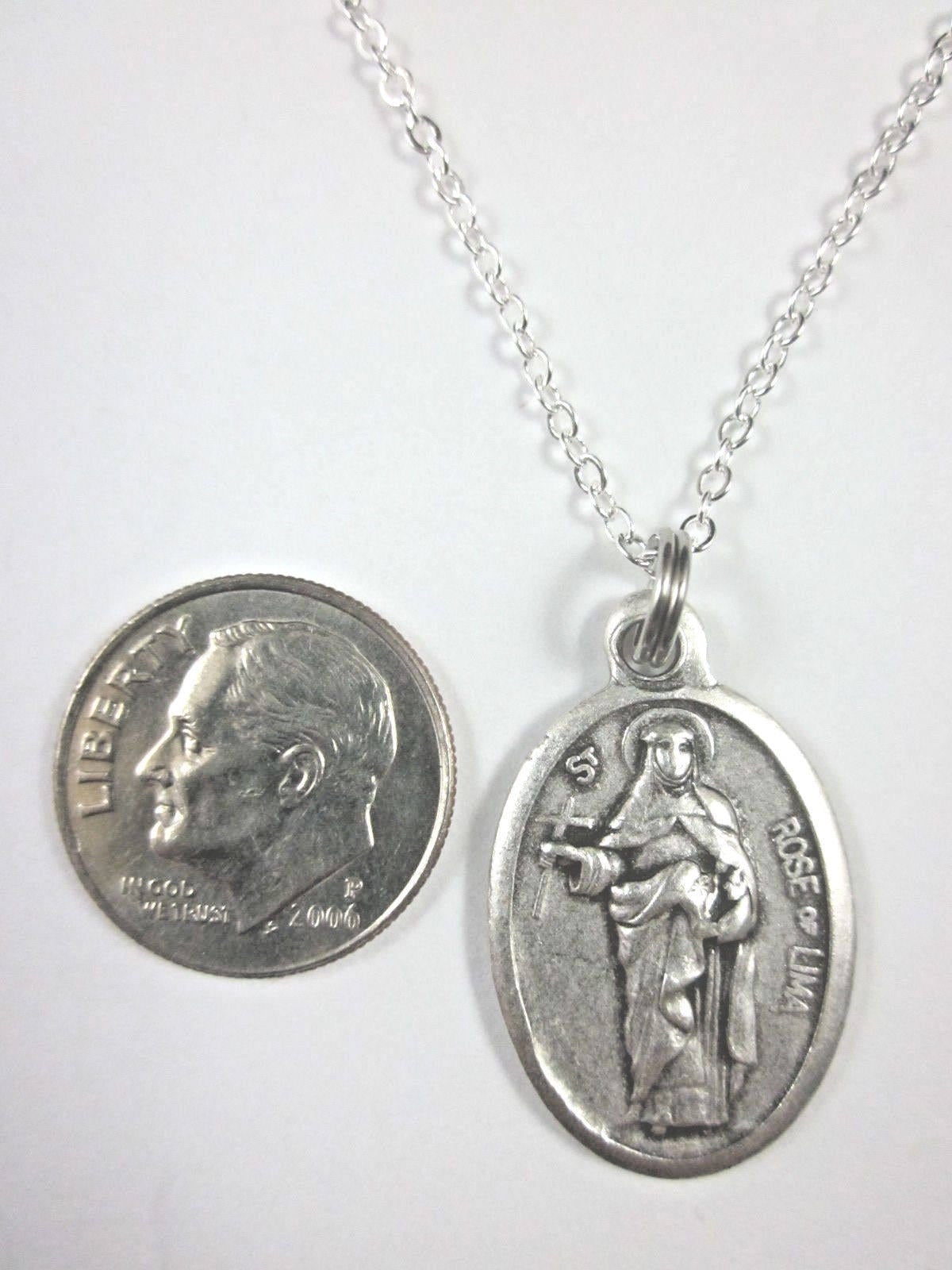 St Rose of Lima Medal Italy Pendant Necklace Ladies 20" Chain Gift Box ...