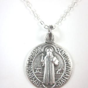 St Benedict Medal 7/8&quot;  Italy Pendant Necklace Ladies 20&quot; Chain w Gift Box & Prayer Card