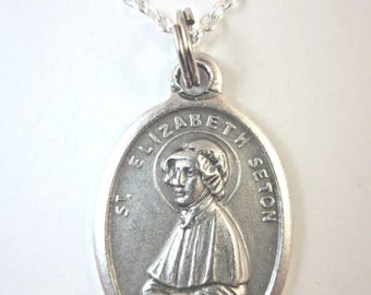 Collar con colgante de medalla de Santa Isabel Ana Seton, Italia, para mujer, cadena de 50 cm, caja de regalo y tarjeta de oración.