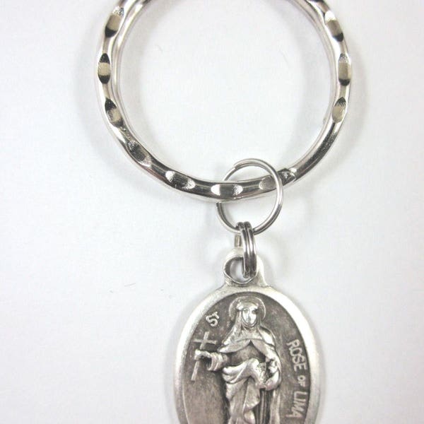 St Rose of Lima Medal Italy Key Ring Gift Box & Prayer Card