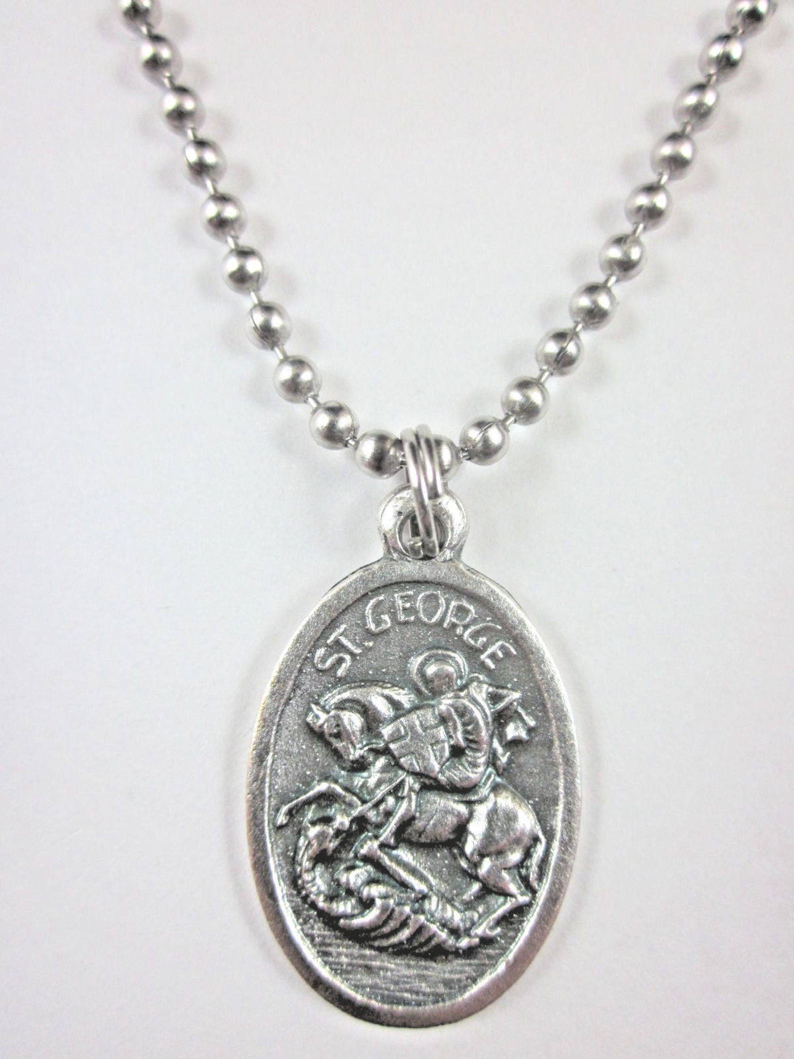 St George Medal Italy Pendant Necklace 24" Ball Chain Gift Box & Prayer ...