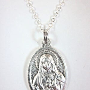 Unbefleckte Herz von Maria /Sacred Heart Medaille Anhänger Halskette Damen 20" Kette Geschenk-Box & Gebetskarte