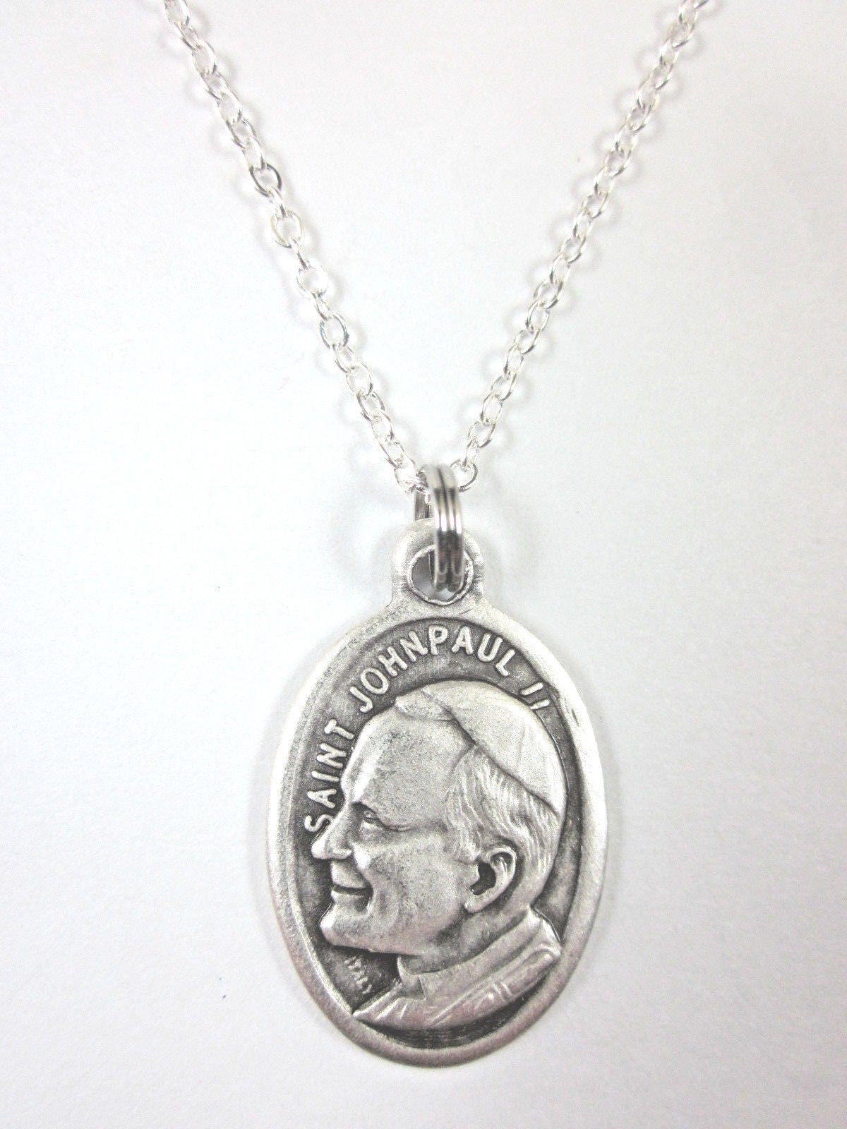 St John Paul II Medal Italy Pendant Necklace Ladies 20" Chain Gif Box ...