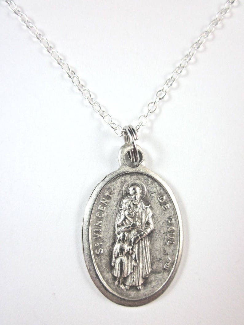 St Vincent De Paul Medal Italy Pendant Necklace Ladies 20" Chain Gift ...
