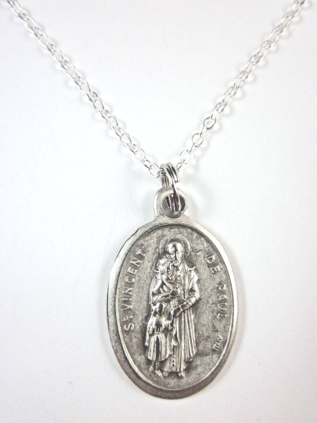 St Vincent De Paul Medal Italy Pendant Necklace Ladies 20" Chain Gift ...