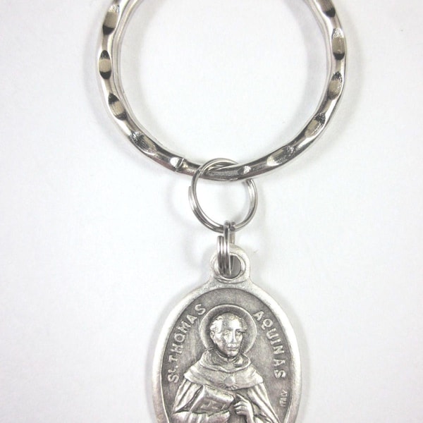 St Thomas Aquinas Medal Italy Key Ring Gift Box & Prayer Card