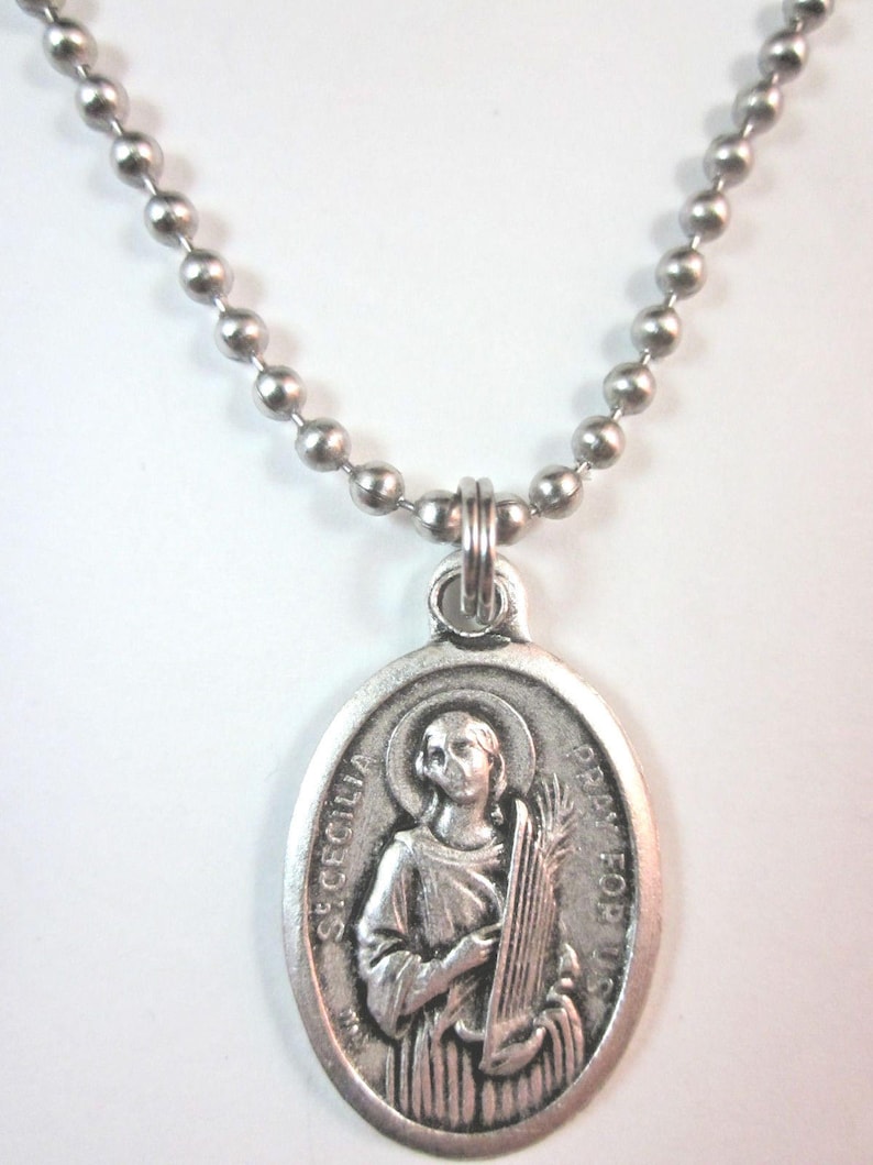 St Cecilia Medal Italy Pendant Necklace 24' Ball Chain Gift Box ...