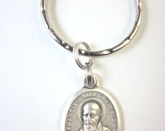 Médaille de Saint François de Sales Italie Porte-clés Boîte cadeau et carte de prière