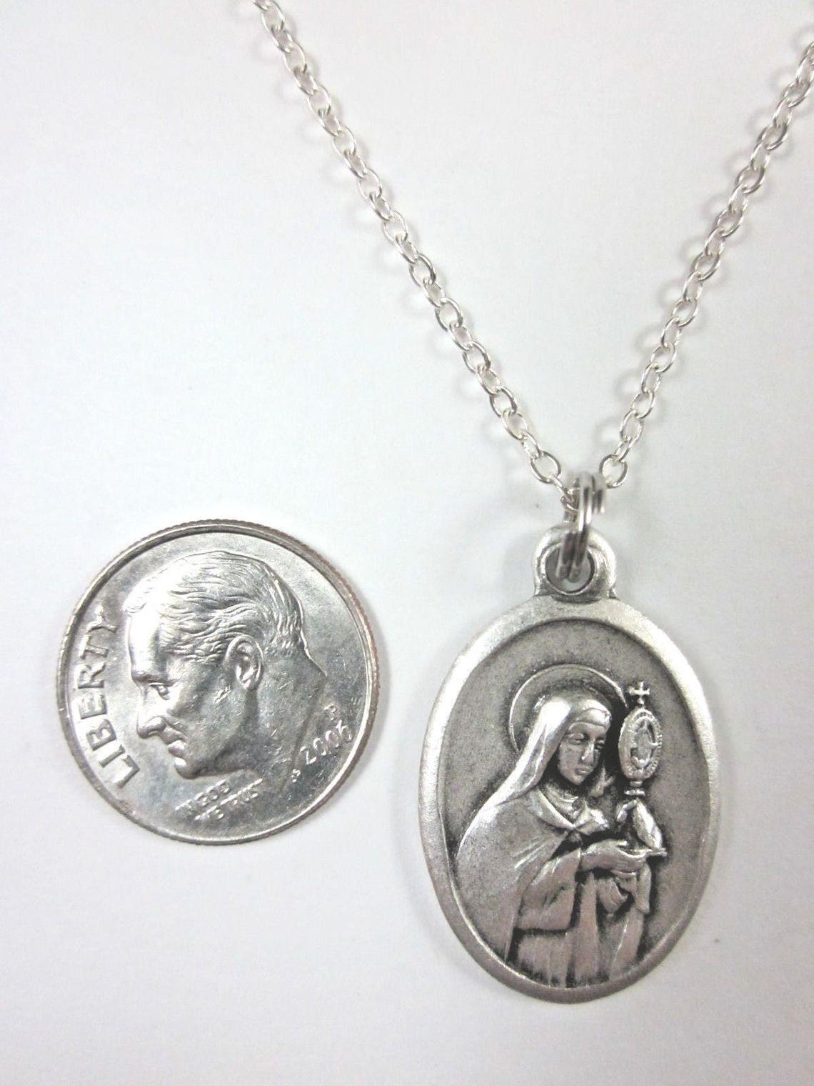 St Clare of Assisi Medal Italy Pendant Necklace Ladies 20" Chain Gift ...