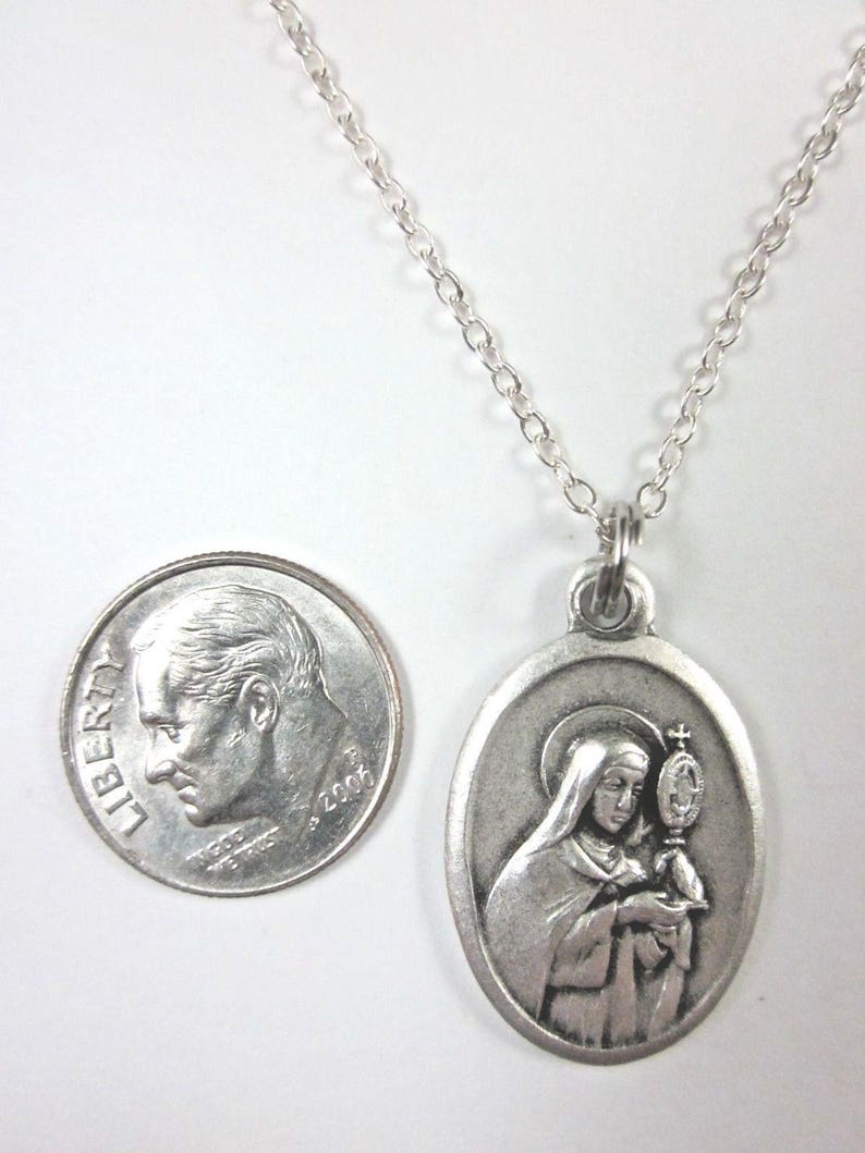 St Clare of Assisi Medal Italy Pendant Necklace Ladies 20" Chain Gift ...