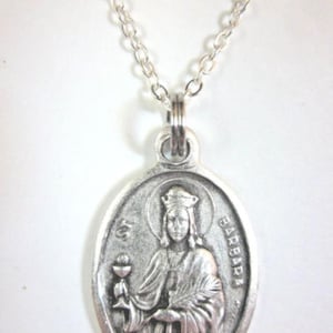 St Barbara Medal Italy Pendant Necklace Ladies 20&quot; Chain w Gift Box & Prayer Card