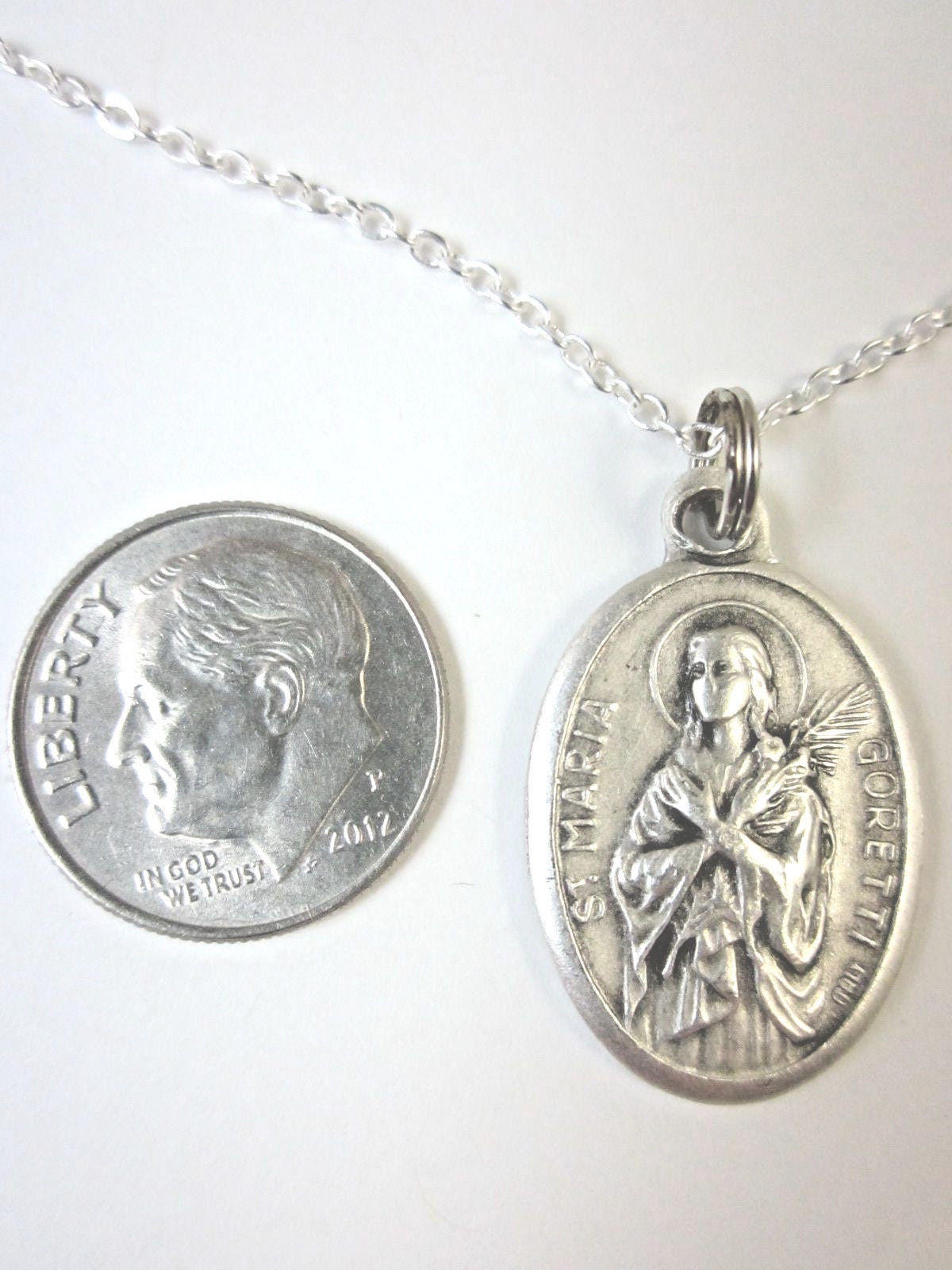 St Maria Goretti Medal Italy Pendant Necklace Ladies 20" Chain Gift Box ...
