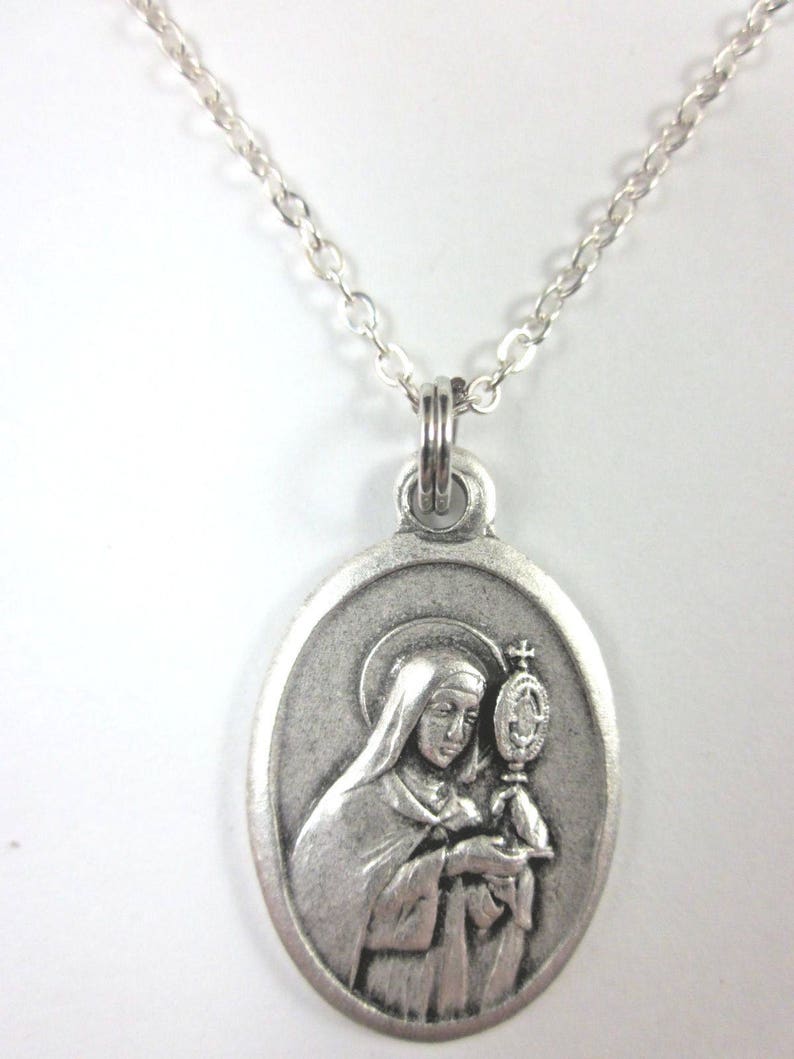 St Clare of Assisi Medal Italy Pendant Necklace Ladies 20" Chain Gift ...