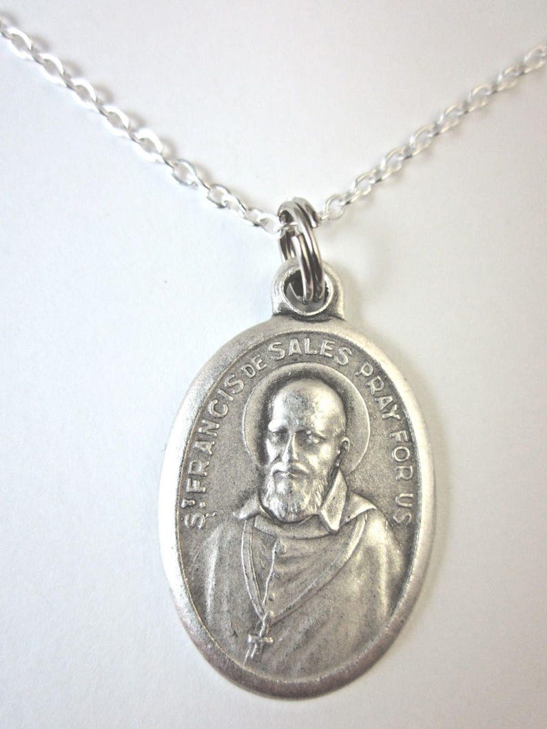 St Francis De Sales Medal Italy Pendant Necklace Ladies 20" Chain Gift ...