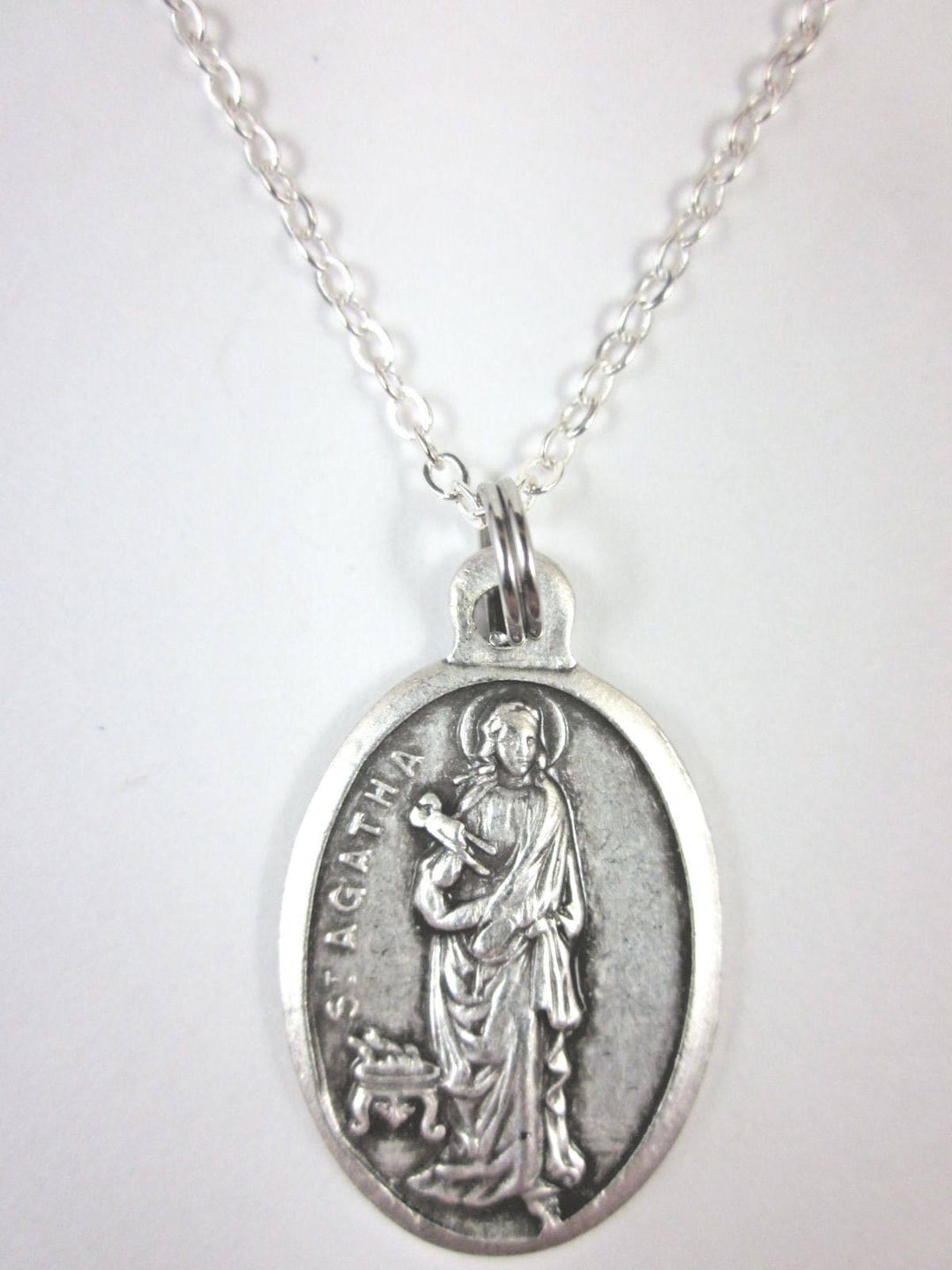 St Agatha Medal Italy Pendant Necklace Ladies 20 Chain Etsy