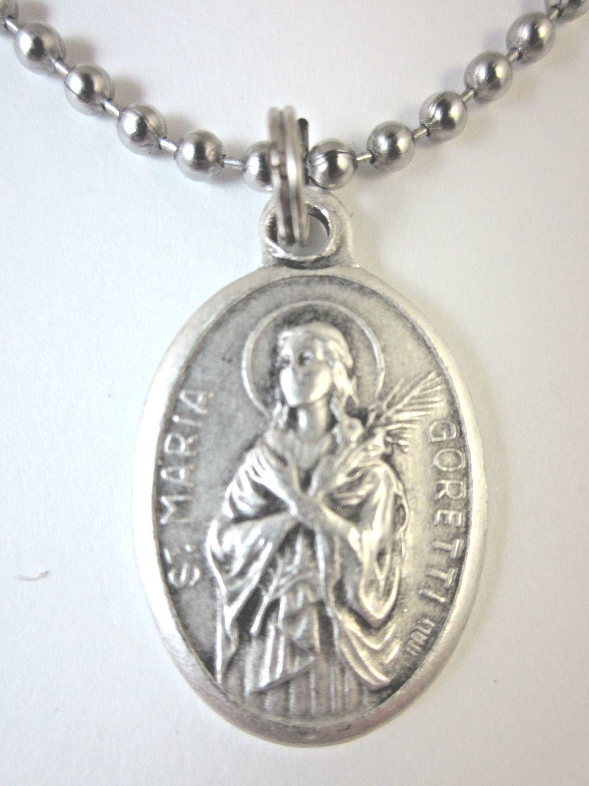 St Maria Goretti Medal Pendant Necklace 24" Ball Chain Gift Box ...