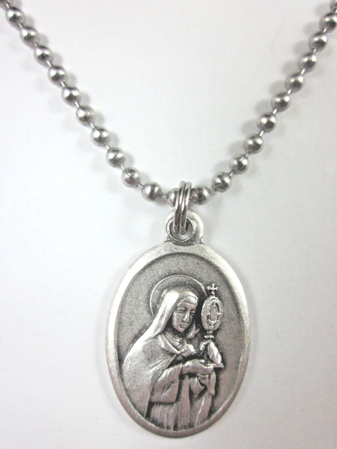 St Clare of Assisi Medal Italy Pendant Necklace 24" Ball Chain Gift Box ...