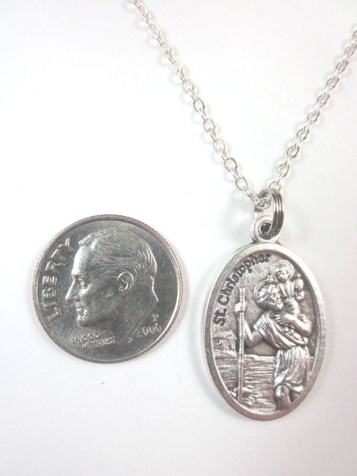 St Christopher / Pray for Us Medal Italy Necklace Ladies 20" Chain Gift ...