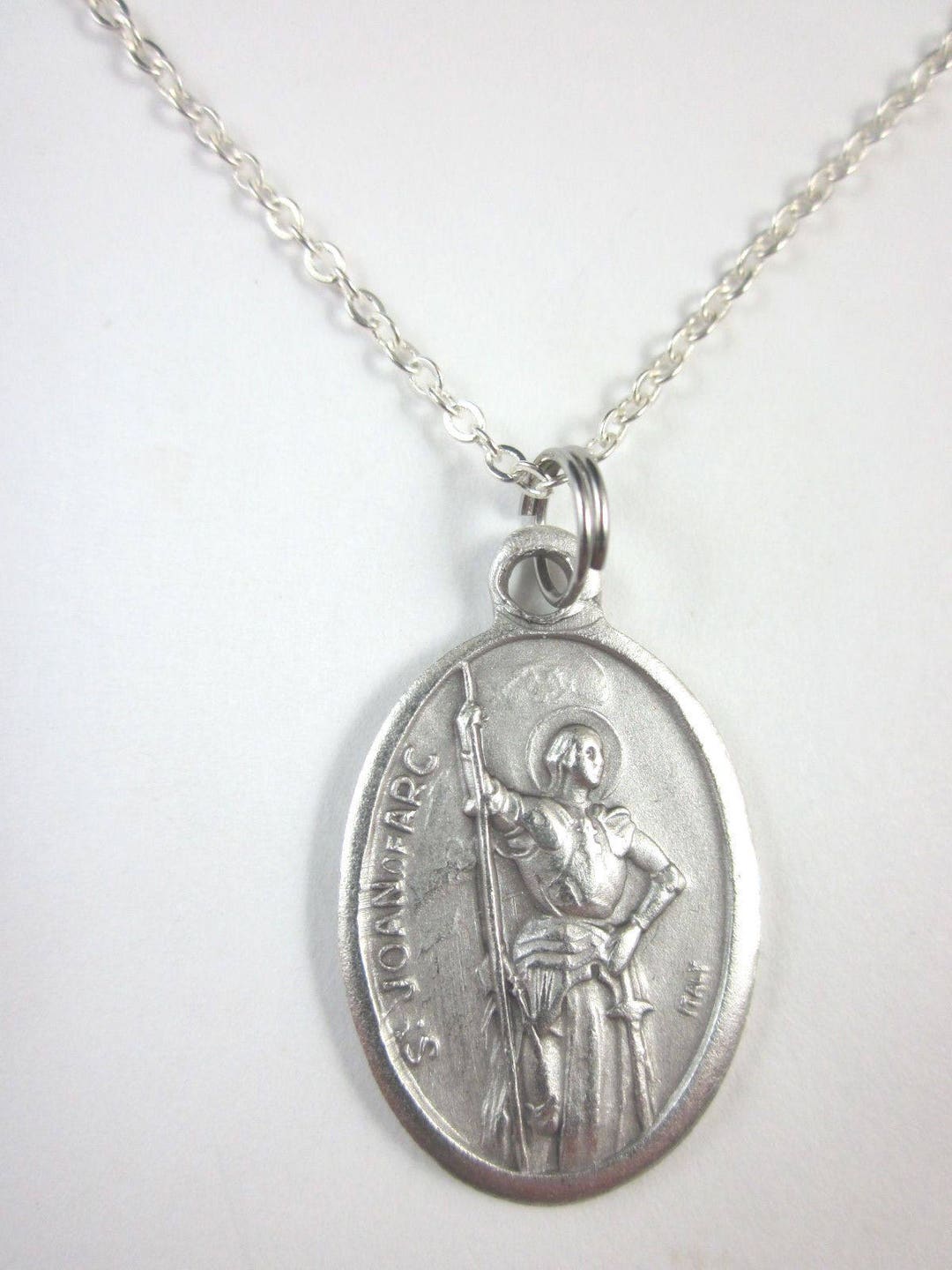 St Joan of Arc Medal Italy Pendant Necklace Ladies 20" Chain Gift Box ...