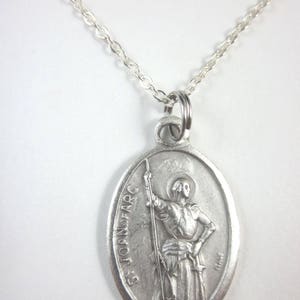 St Joan of Arc Medal Italy Pendant Necklace Ladies 20&quot; Chain Gift Box & Prayer Card