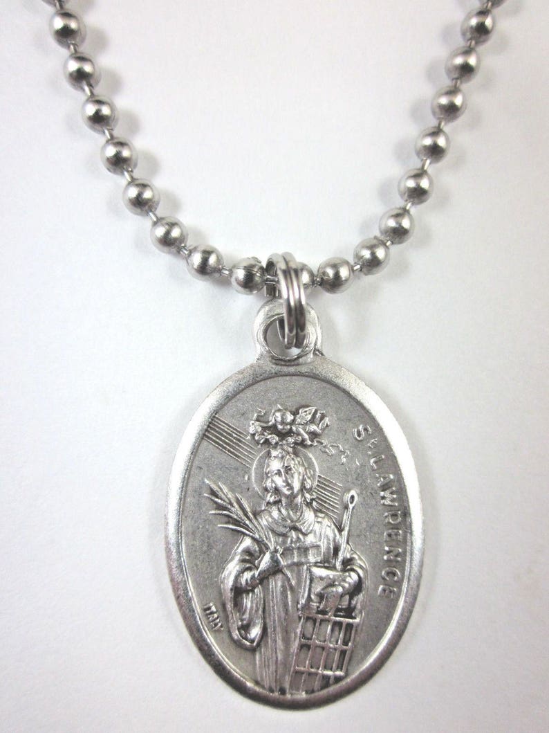 St Lawrence Medal Italy Pendant Necklace 24" Ball Chain Gift Box ...