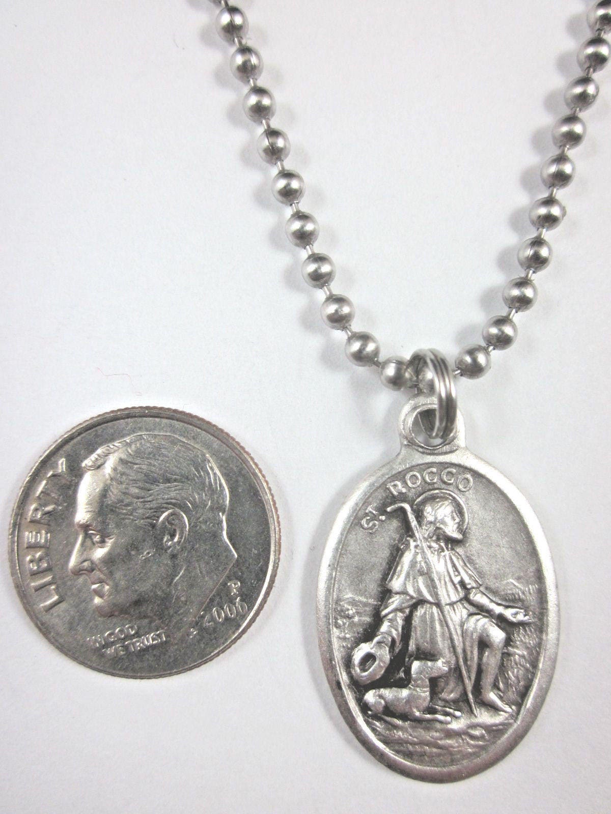 St Rocco ( Rock Roch ) Medal Italy Pendant 24" Ball Chain Gift Box ...
