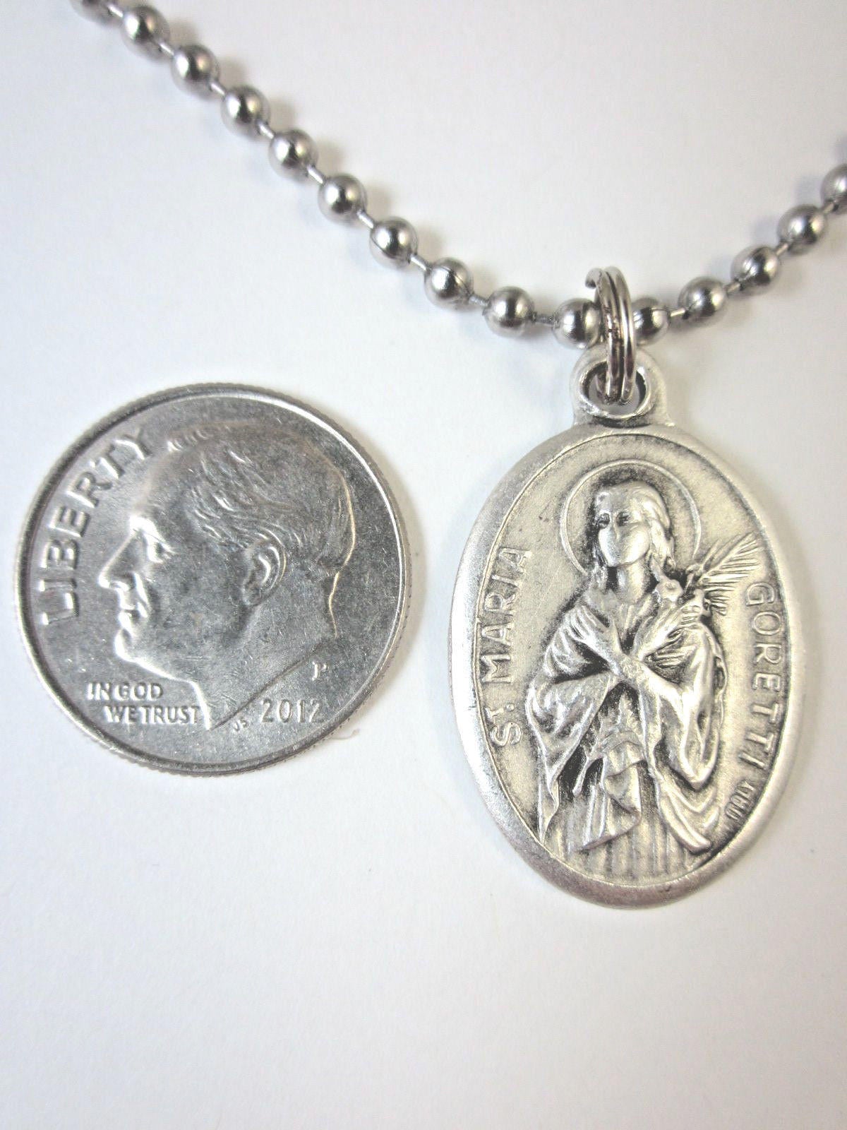 St Maria Goretti Medal Pendant Necklace 24" Ball Chain Gift Box ...