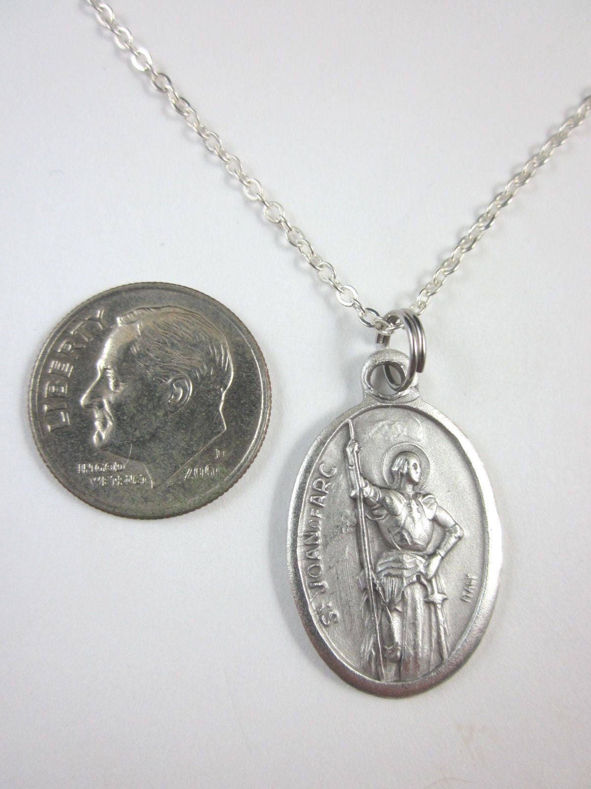 St Joan of Arc Medal Italy Pendant Necklace Ladies 20" Chain Gift Box ...