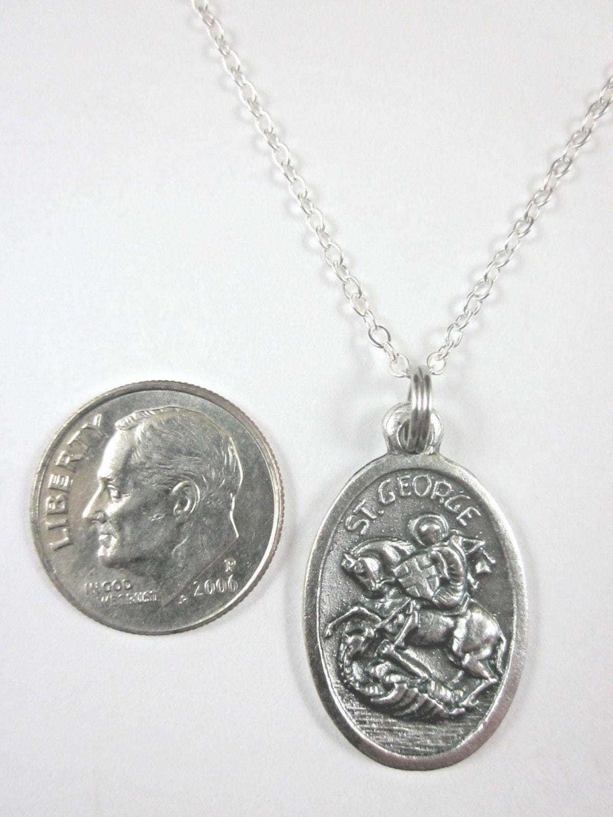 St George Medal Italy Pendant Necklace Ladies 20" Chain Gift Box ...